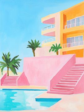 Pink Beach | Merry Pink Building scene by Wonderful Art