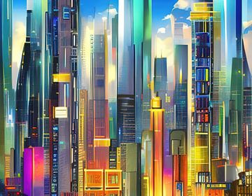 Een futuristisch kleurrijk stadsgezicht - 9 van Leo Luijten