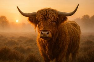 Majestätischer Highlander im Morgennebel