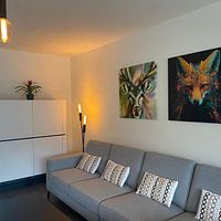 Photo de nos clients: Tête de cerf dans une aurore boréale par Vlindertuin Art, sur toile