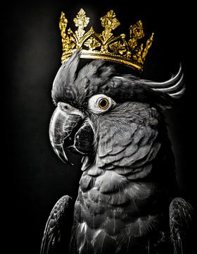 Koninklijke kaketoe in zwart-wit met een gouden kroon van John van den Heuvel