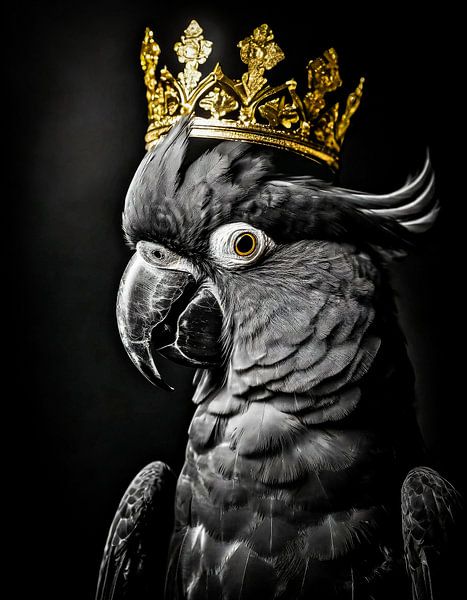 Cacatoès royal en noir et blanc avec une couronne dorée par Dutch Art Works