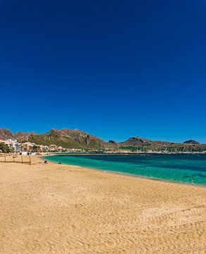 Mooi zandstrand baai in de haven van Pollenca, Mallorca eiland, Spanje van Alex Winter