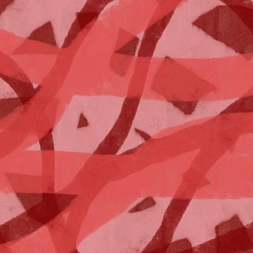 Moderne abstracte kunst. Penseelstreken in rood, roze, terra. van Dina Dankers