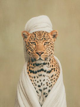 Wellness Panther - Stylish Leopard in Bathrobe and Towel