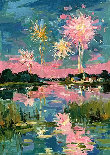 Lake with bright light accents