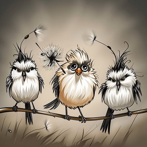 Humorous Birds on a Stick | Giggling Paintings