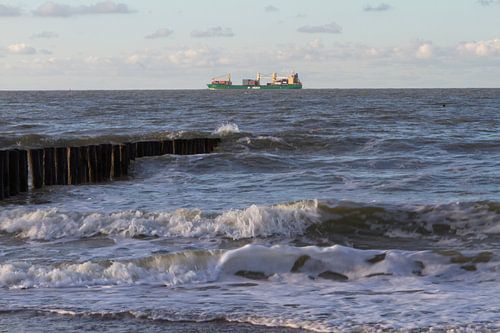 strandkust met zeeschip
