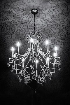 Chandelier in Casa Batllo Barcelona Spain Black and White by Andreea Eva Herczegh