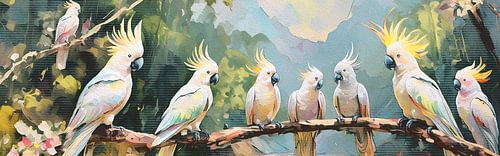 Kaketoes op een tak in de jungle