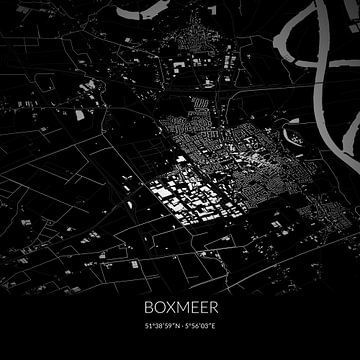 Schwarz-weiße Karte von Boxmeer, Nordbrabant. von Rezona