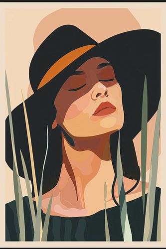 Ontspannen vrouw met hoed onder zon