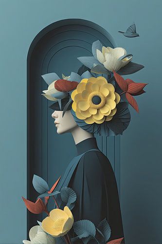 surrealistisch portret vrouw met bloemen