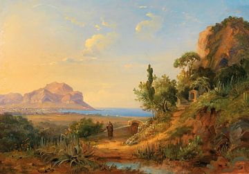 Uitzicht op de baai van Palermo met Monte Pellegrino, Sicilië, Carl Morgenstern