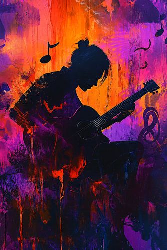 Silhouet muzikant met gitaar banksy stijl