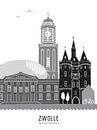 Skyline illustratie stad Zwolle zwart-wit-grijs van Mevrouw Emmer thumbnail
