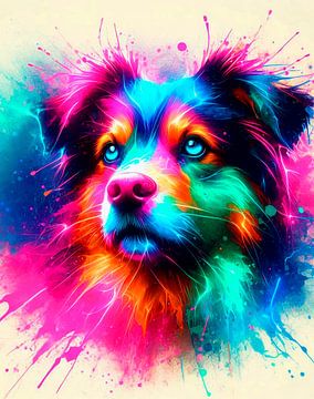 Vrolijk gekleurde hond in neonkleuren. ( 1 ) van Ineke de Rijk