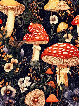 Mushrooms floral art 3 by JBJart Justyna Jaszke