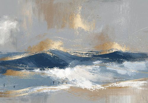Abstrakte Meereswogen in Blau und Gold