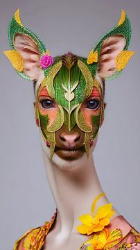 La sagesse cachée : cerf anthropomorphe avec masque brodé sur Beyenairy