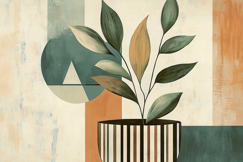 Groen in geometrische stilte Natuur in harmonieus spel Pf van Poster Art Shop