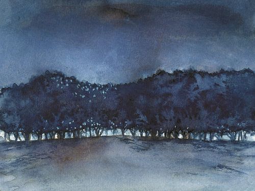 Arbres dans l'obscurité Aquarelle