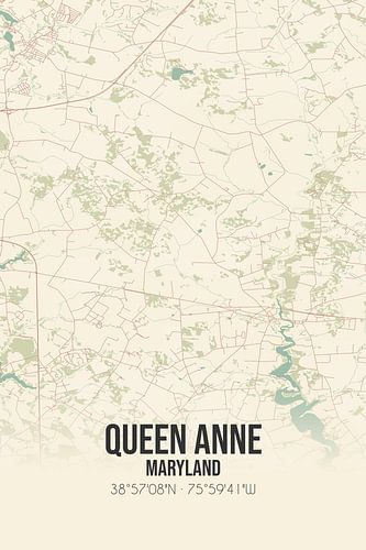Vintage landkaart van Queen Anne (Maryland), USA.