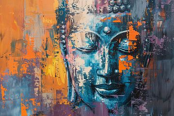 Moderne abstracte interpretatie van Boeddha in kleur van De Muurdecoratie