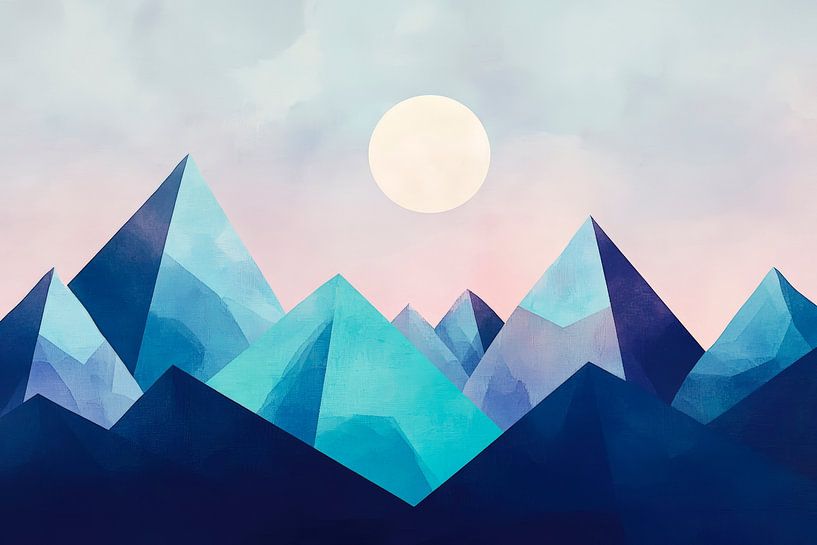 Geometric mountains in the moonlight by Poster Art Shop