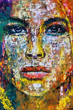 Portrait woman green yellow red by Anja Namink - Paintings