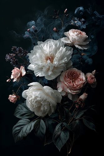 Weiße Pfingstrosen in der Dunkelheit Nr.3