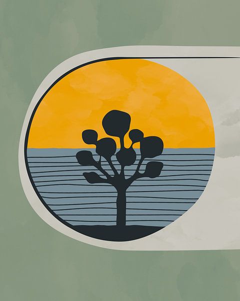 Boom bij zonsondergang minimalistisch landschap 4