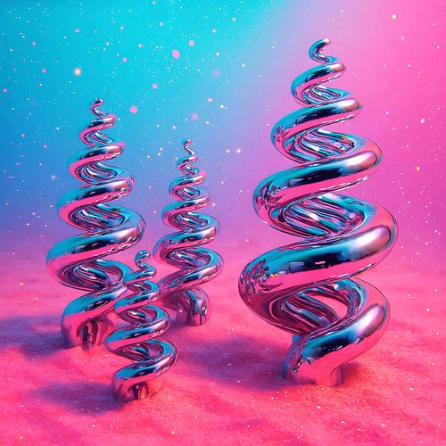 Chromatische Traumbäume in einem Himmel aus Zuckerwatte