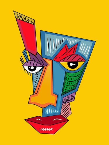 Abstraktes Gesicht Kunst auf gelbem Hintergrund