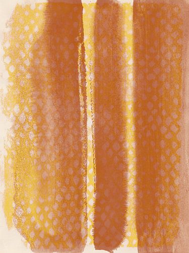 Wabi-sabi aquarel neutrale kunst in geel en warm bruin.