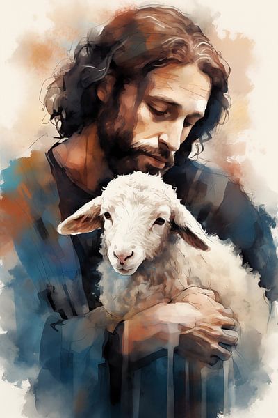 Jesus with lamb by NJ Midnight Studio
