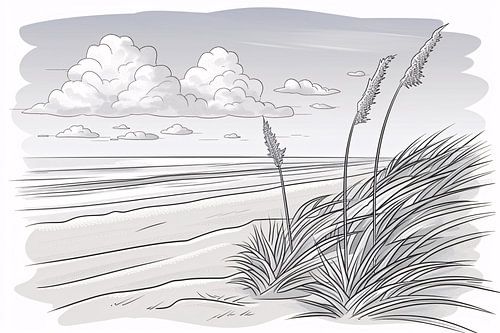 Dessin élégant d'un paysage de plage