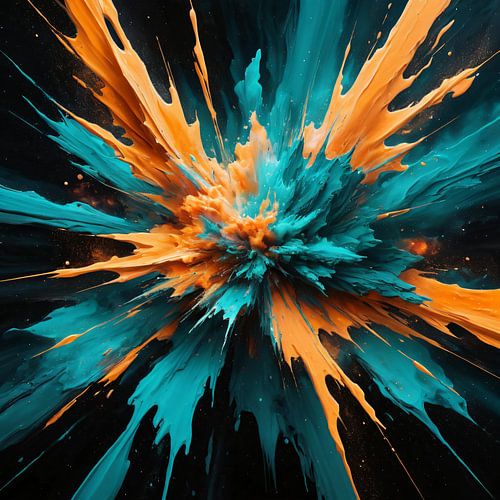 Explosion de rayons rouges et turquoise
