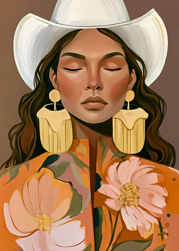 Cowgirl Muse – Portrait of a boho woman in brown and terracotta