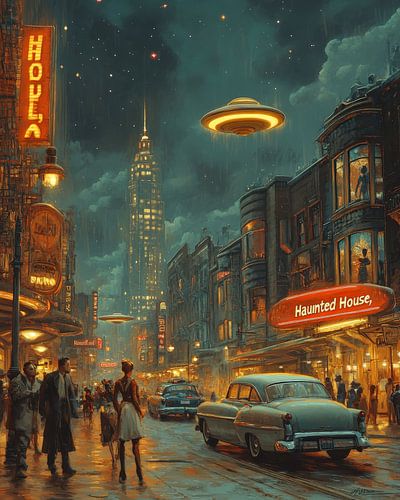 Retro Futuristisches Stadtbild