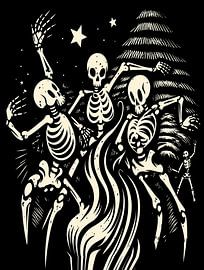 Dancing Skeletons Cult Party Black Art by Ramy Salah Hefny