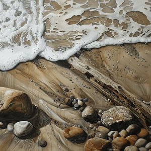 Strand Sand Wellen Steine Gischt Küste Treibholz natürlich