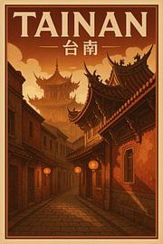 ainan Vintage Reis Poster - Historische Tempel & Oude Straat Kunst van Travel Shop