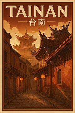 ainan Vintage Travel Poster - Historic Temple & Alte Straßenkunst