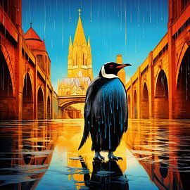 Pinguin Venedig Platz Traumwelt Kathedrale Farben surreal