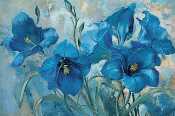 Splendeur des fleurs bleues | Art floral cobalt sur Blikvanger Schilderijen