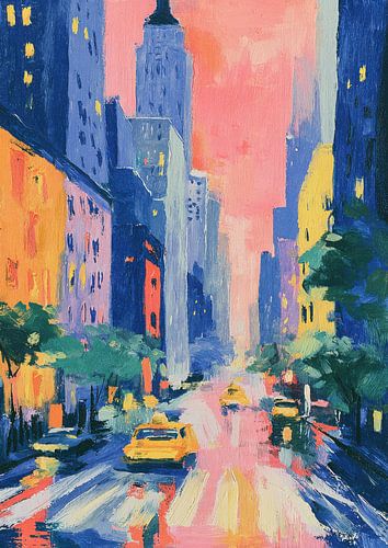 Gele taxi op natte stadsstraat