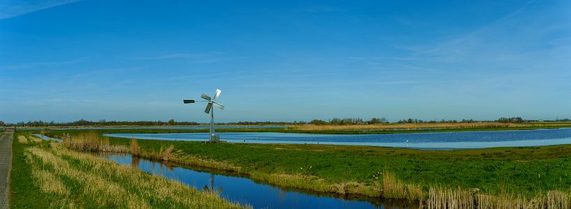 Waterrijk panorama met authentieke windmolen in de Eilandspolder van Photo Henk van Dijk