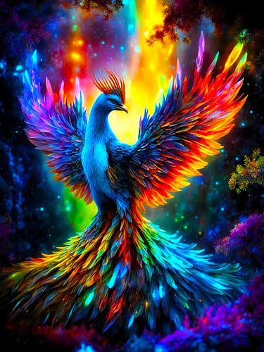 Oiseau Phoenix majestueux aux couleurs magnifiques