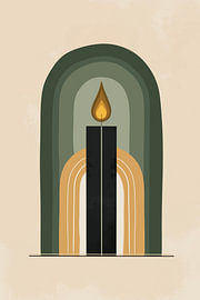 Minimalist Candle in Layered Green and Ochre-Yellow Arches
